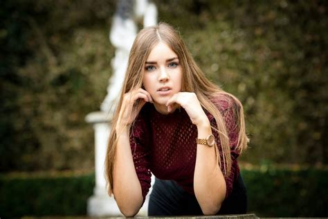 Depth Of Field Portrait Blue Eyes Long Hair Women Outdoors Blonde Watch Women HD