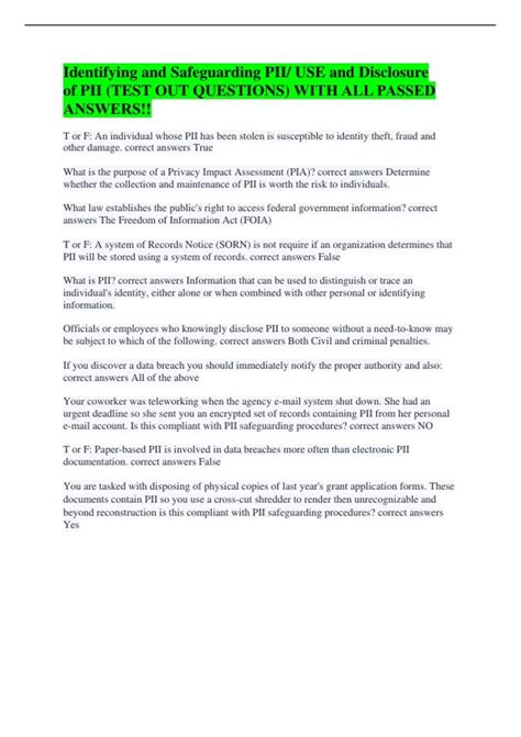 Identifying and Safeguarding PII/ USE and Disclosure of PII (TEST OUT