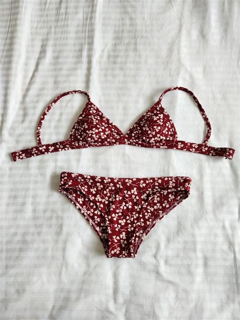 Red Floral Pattern Bikini Women S Fashion Swimwear Bikinis Swimsuits On Carousell