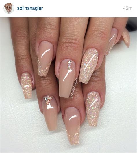 Sparkle Nude Acrylic Nails Gorgeous Nails Prom Nails Nail Art
