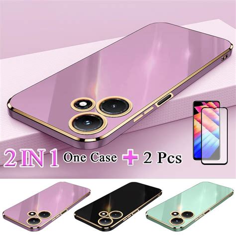 IN เคสชบทอง ขอบทอง พรอมกระจกนรภยกนรอยหนาจอเซรามค สาหรบ Infinix Hot Play Shopee