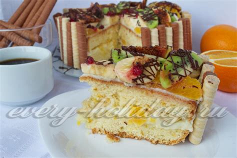 Бисквитный торт с фруктами: рецепт с фото