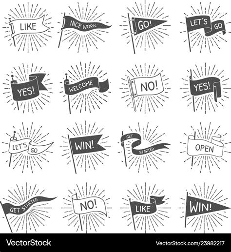 Vintage flag banner hand drawn retro flags Vector Image