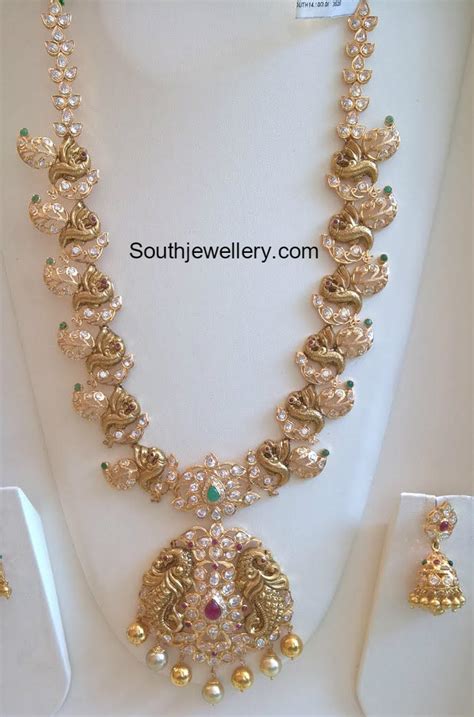 Antique Gold Peacock Nakshi Necklace And Haram Indian Jewellery Designs