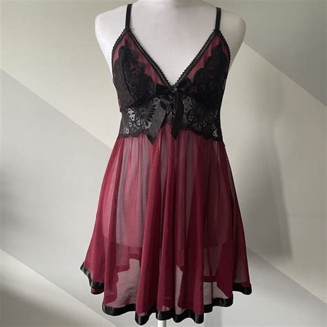 None Intimates Sleepwear Womens Short Chemise Sheer Lingerie Size Xl With Lace And Satin
