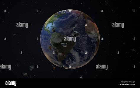 Earth From Space With Asteroids Stock Photo Alamy