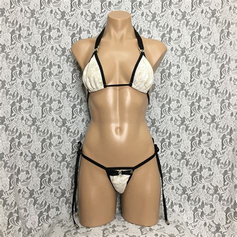 White Lace Micro Mini G String Thong Bikini Set Sexy Etsy Australia