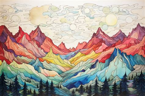 Layered Watercolor Mountain Range Paint By Numbers