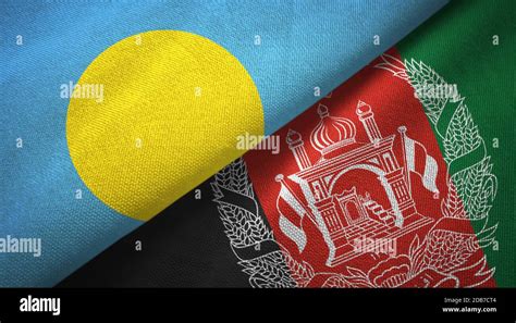 Palau And Afghanistan Two Flags Textile Cloth Fabric Texture Stock