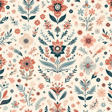 Folklore Charm Simple Floral Seamless Patterns Rustic Elegance In