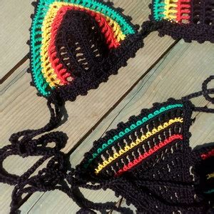 Crochet Bikini Set See Through Rasta In Red Yellow Green Sheer Bikini Etsy