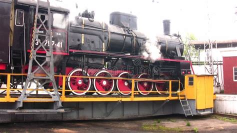 Old Train Steam Locomotive On Turntable In Stock Video Video Of
