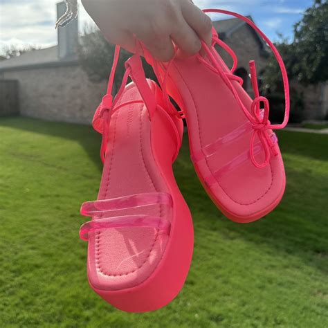 Hot Pink Lace Up Sandals Platform Super Cute Depop