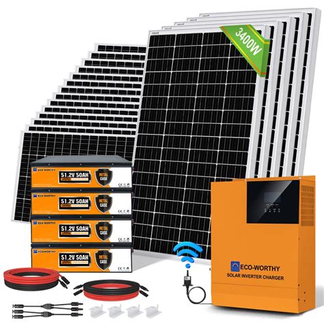 Kit Solar Aislada 3400w 48v 20x170w Con Mppt Inversor Cargador 5kwbatería De Litio 96kwh