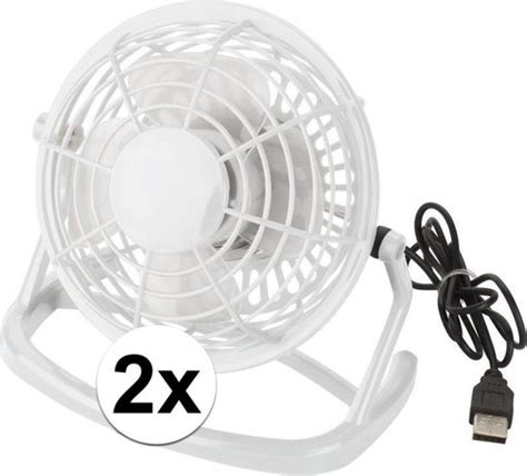 2x Mini Ventilator Wit USB Aansluiting Tafelventilator Bol