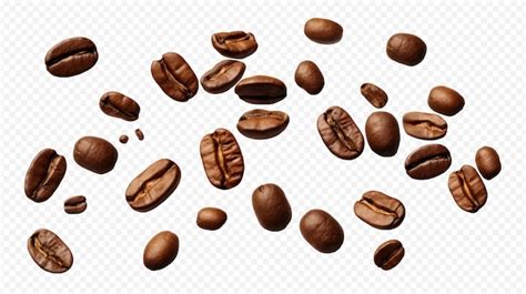 Premium PSD | Falling coffee beans isolated on transparent background