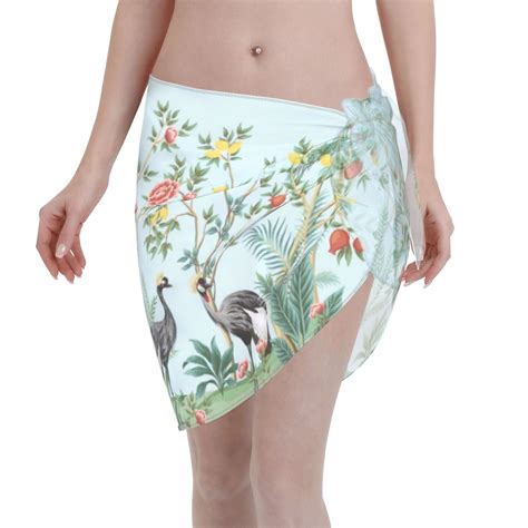 Adobk Chinoiserie Floral Palm Tree Swimsuit Coverups For Women Beach Bikini Short Skirt For