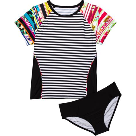 Sunseeker Big Girls Tropical Rainbow Rash Guard And Bikini Bottoms Set Short Sleeve Save 43