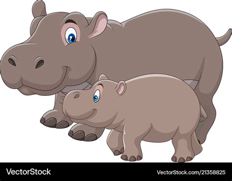 Cartoon mother and baby hippo Royalty Free Vector Image