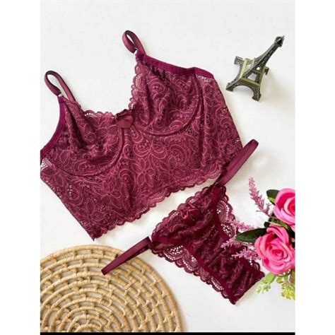 Conjunto De Lingerie Calcinha E Suti Sem Bojo De Renda Sexy Modelo Cropped Shopee Brasil