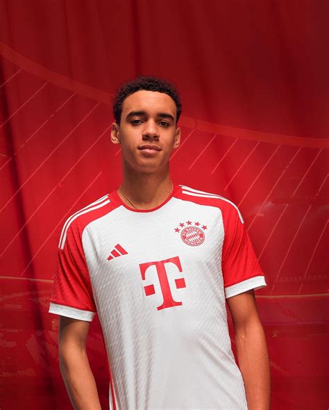 muller musiala model  red  white bayern munich home jersey