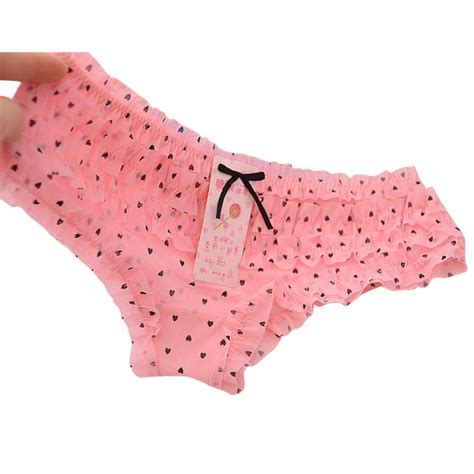 Women Sexy Dot Female Underwear Lace Ruffles Womens Sheer Panties Butt