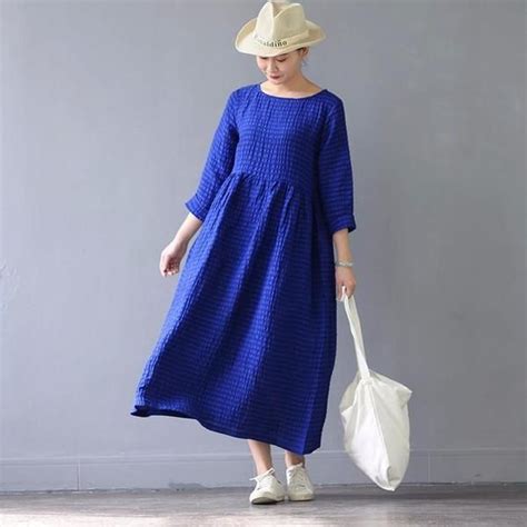 Royal Blue Linen Dress Buddha Trends Linen Dress Women Blue Linen