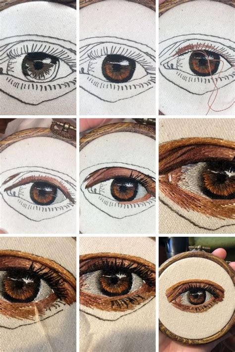 embroider realistic eyes  animals  humans broderie