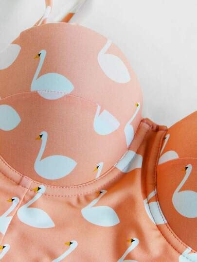 Allover Swan Print High Rise Bikini Set Shein Sheinside