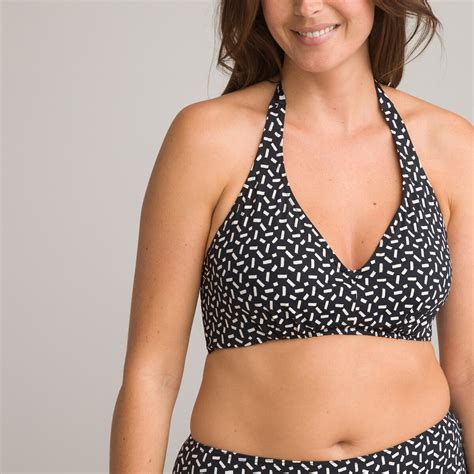 Halterneck Bikini Top In Graphic Print Graphic Print La Redoute Collections Plus La Redoute