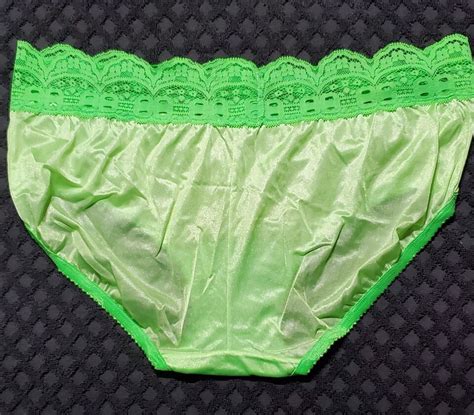 VTG Style Shadowline LACE Bikini Panty Shiny Nylon 9 2XL Screamin Green 11099 EBay