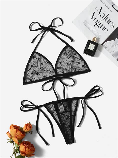 Star Pattern Mesh Lingerie Set