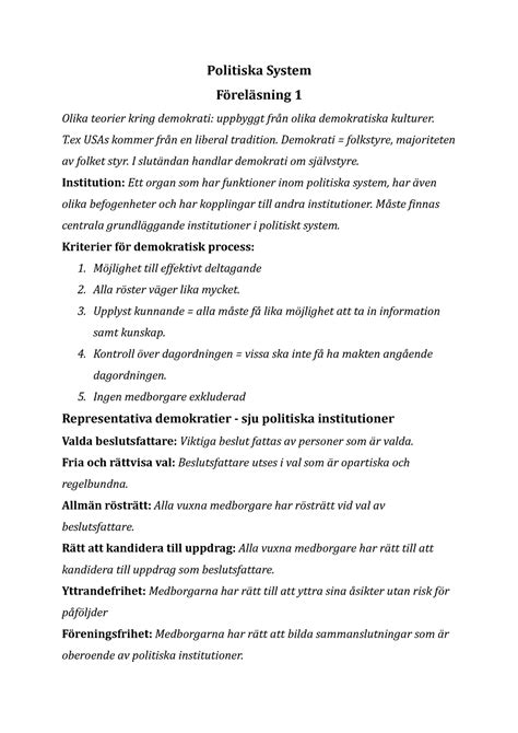 Politiska system DK 1 1 Politiska System Föreläsning 1 Olika teorier