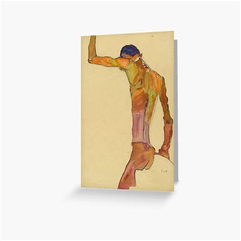Egon Schiele Standing Male Nude With Arm Raised Back View Greeting Card For Sale By