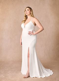 Diamond White Nude Azazie Iden Mermaid V Neck Stretch Crepe Sweep Train