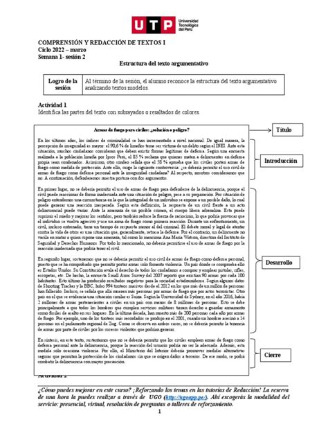 S01 S2 Material Estructura Del Texto Argumentativo 2022 Marzo Pdf Armas De Fuego