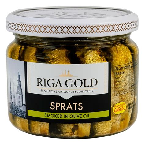 New Riga Gold Smoked Sprats In Olive Oil Glass Jar 270g Food