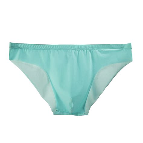 Kpoplk Men Underwear Mens Ice Silk Thongs Low Rise T Back Bikini Briefs Underwear Light Blue XXL