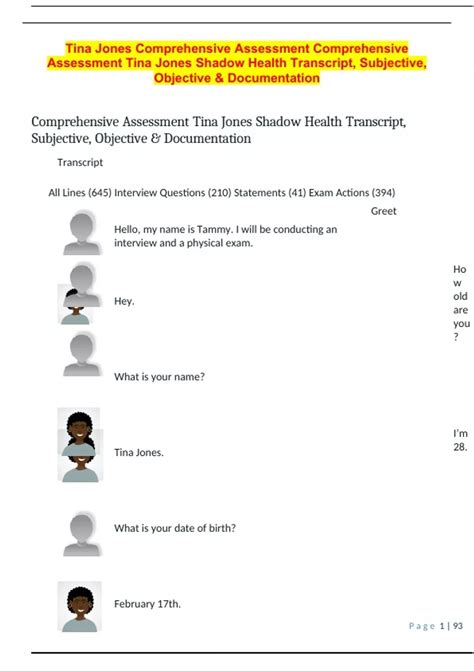Tina Jones Comprehensive Assessment Comprehensive Assessment Tina Jones