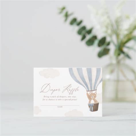 Blue Teddy Bear Hot Air Balloon Diaper Raffle Enclosure Card Zazzle