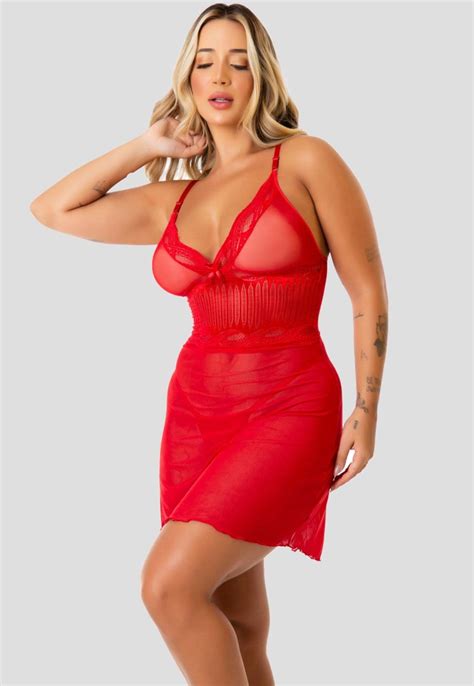 Camisola Sexy Tule Transparente E Renda Lingerie Vermelho Compre Agora Dafiti Brasil