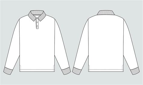 Long Sleeve Polo Shirt Technical Fashion Flat Sketch Vector