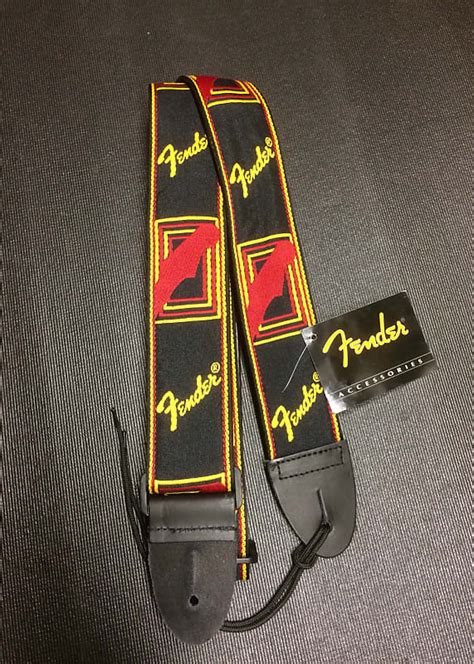 Fender 2 Monogrammed Strap Black Yellow Red Reverb