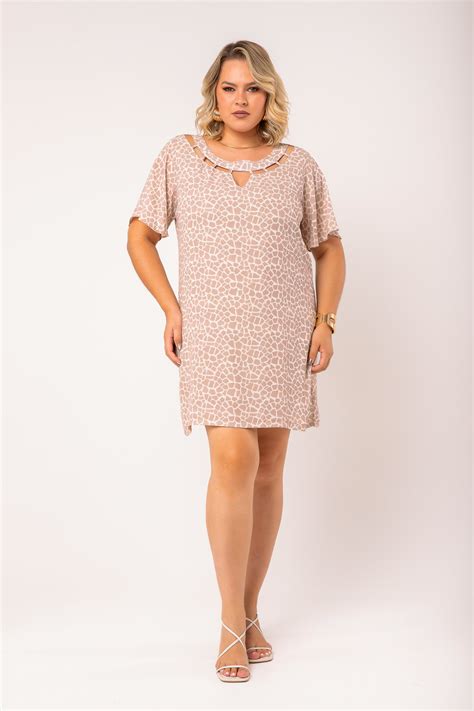 Vestido Decote Vazado Nude Rery Roupa Feminina Plus Size
