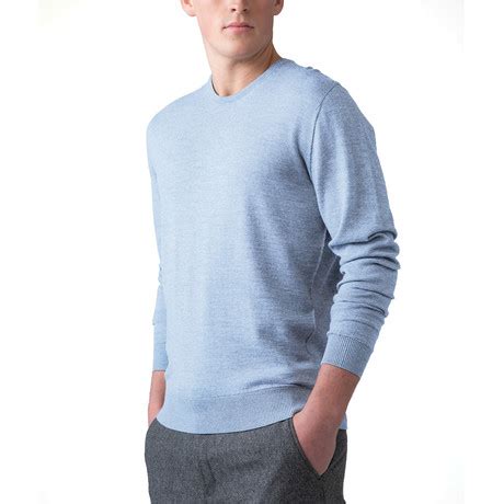 Merino Wool Crew Neck Sweater // Blue (M) - Johnstons of Elgin Sweaters ...