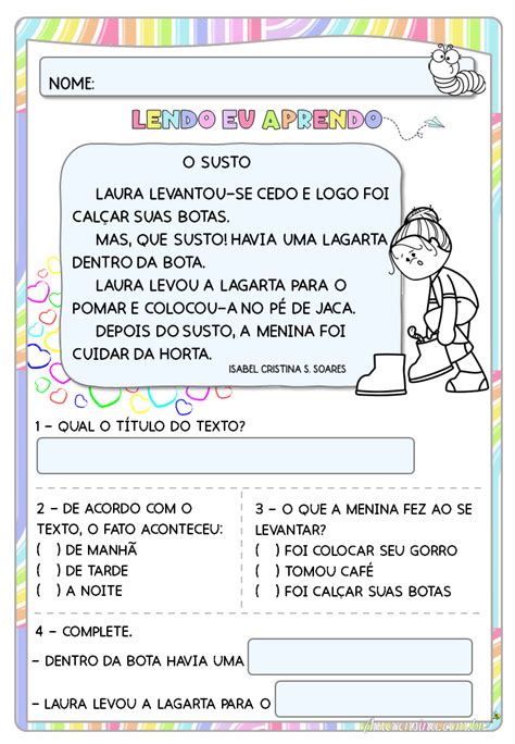 Pequenos Textos Com InterpretaÇÃo Para Alfabetizar 1º2º Ano