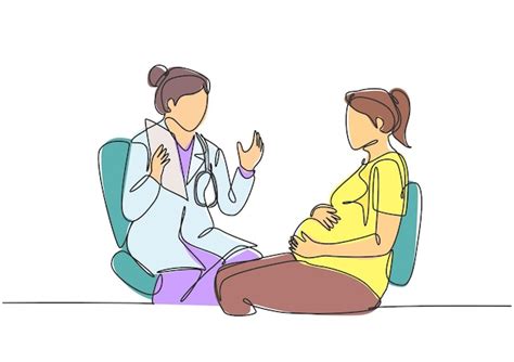 Un Dibujo De Una Sola Línea De Obstetricia Femenina Dando Consulta Vector De Diseño De Salud De