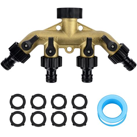 Heavy Duty Brass 4 Way Splitter Guardwee Garden Hose Manifold