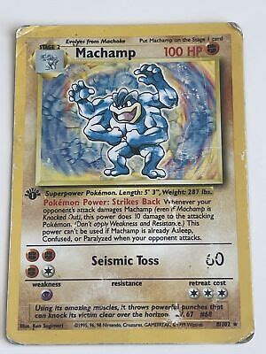 German Machomei Pokémon TCG Machamp Base Set 8 102 Holo 1st Edition