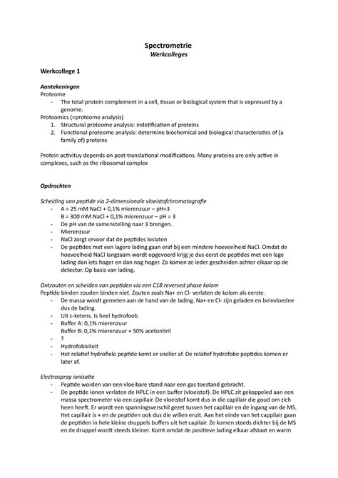 Antwoorden Massaspectrometrie Wc Spectrometrie Werkcolleges